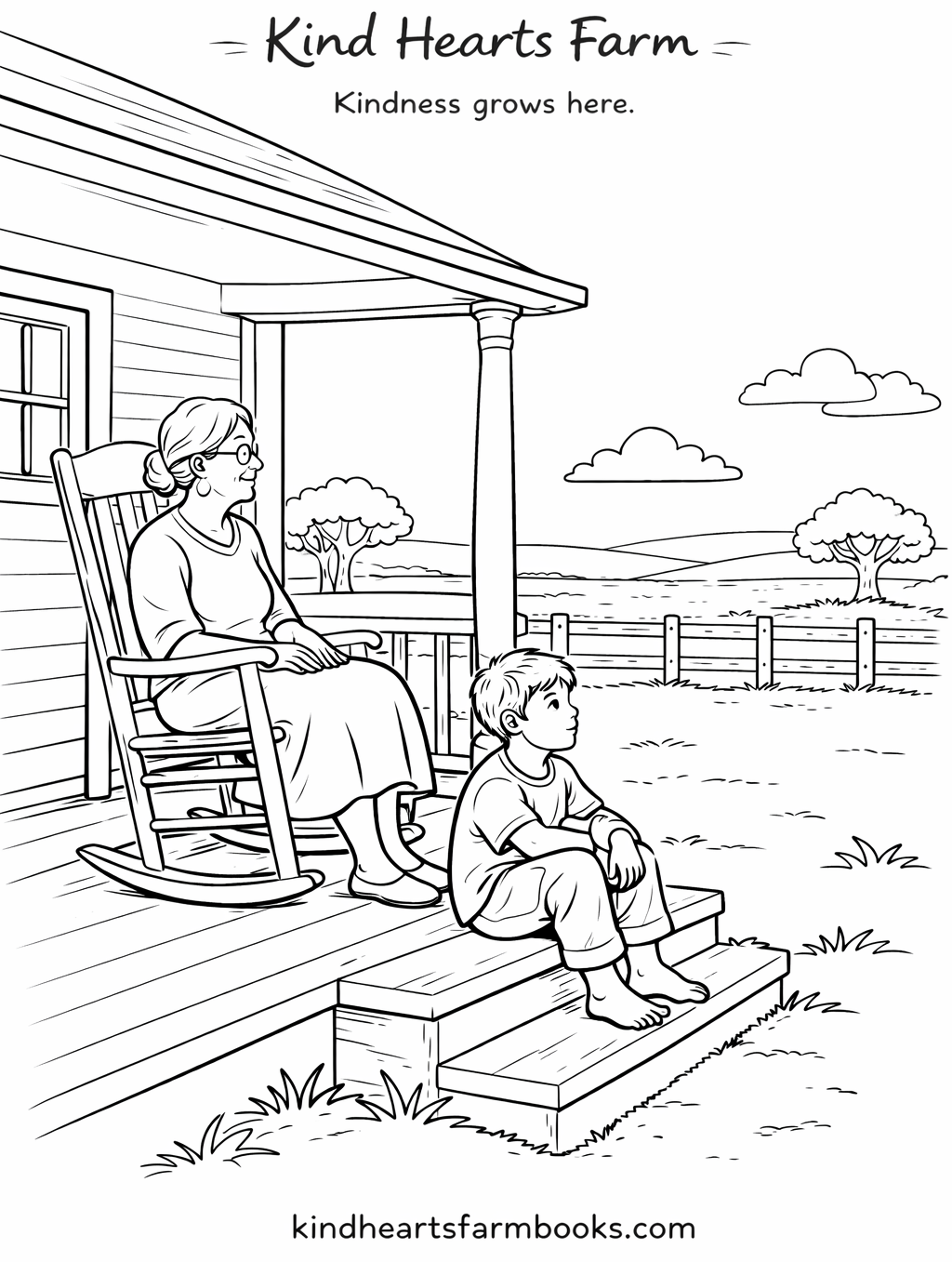 Grandma & boy sit on farm porch - Kind Hearts Farm (kindness is a lifestyle) (about)