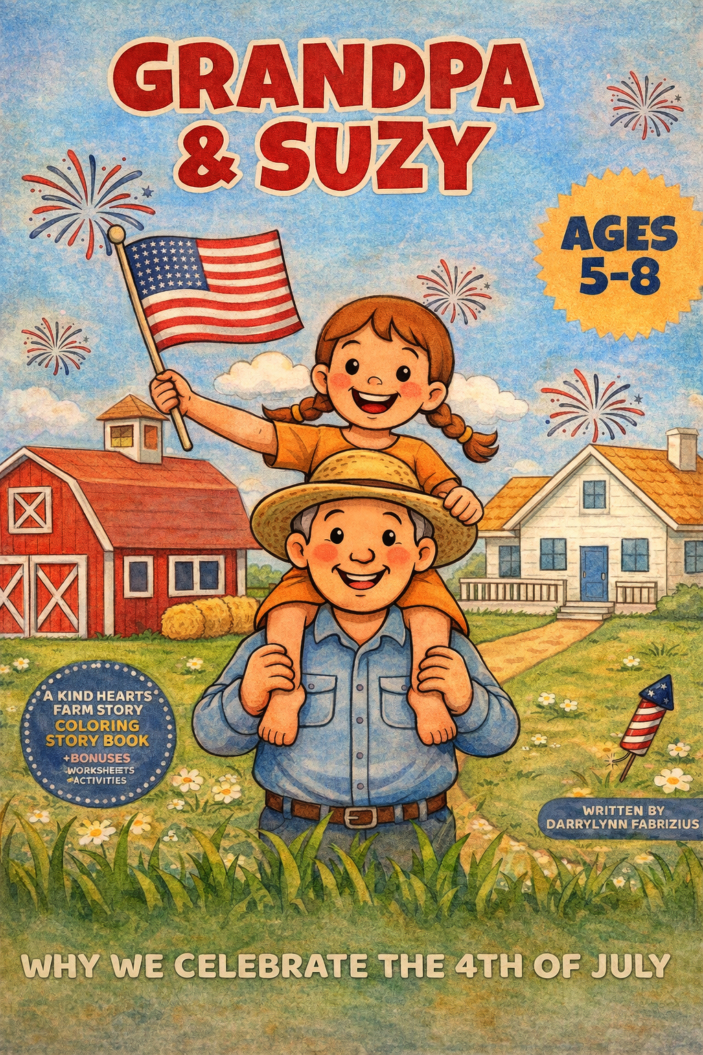 children’s 4th of July farm story book with Suzy and Grandpa teaching kids about freedom
